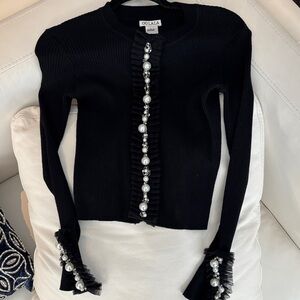 Ooh! La, La! Couture Black Sweater with Pearl Accents